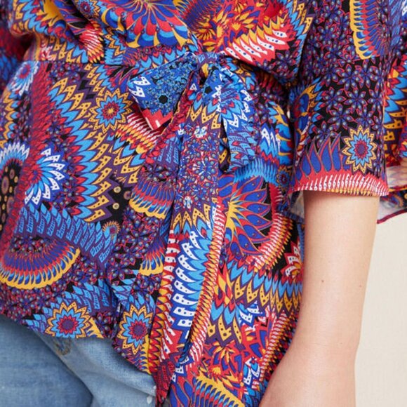 Maeve Anthropologie Elly Wrap Blouse Size 3X Kimono Tunic Asymmetrical Artsy NEW - Picture 5 of 14